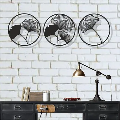 Produktbild von Metall-Wandkunst, Metall-Blätter-Kunst, Metall-Wanddekoration, Metall-Blatt-Wandkunst 3 Paneele, Home Living Room Decoration (25 "B x 20 "H / 64x50cm) - 49 "B x 39 "H / 124x100cm / schwarz