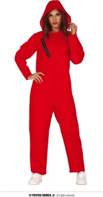 Produktbild von Diebe Karneval Overall Rot Kapuze Komfortabler Anzug Einteiler Kostüm Fasching Erwachsener Rücken Zipper, Größe: 38 - 40 (M) Farbe: Rot