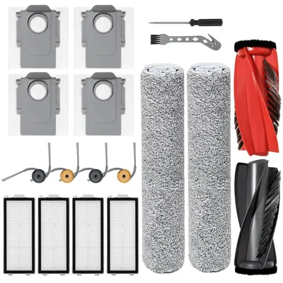 Produktbild von Ersatzteil-Set für Roborock Qrevo Curv 2 Flow Staubsauger: 1 Hauptbürste, 2 Wischtücher, 4 Staubbeutel, 4 Seitenbürsten, 4 Filter, 1 Reinigungsbürste