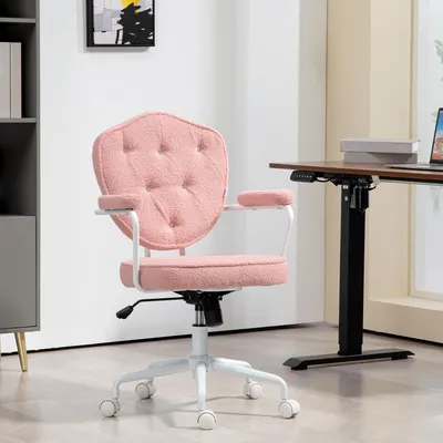 Obrázok produktu pre okwish Výškovo nastaviteľná počítačová stolička, Relaxačné kreslo s nastaviteľným uhlom a výškou, Písacia stolička, Pracovná otočná stolička s otočnými kolieskami, ružová
