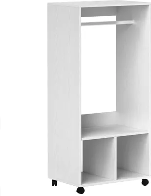 Zdjęcie produktu dla Fortuna Lai Mobilna szafa Garderoba Szafa z półką 4 obrotowe kółka do salonu sypialni, stopy aluminium, 60 x 40 x 127 cm, biała