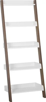 Produktbild von BELIANI Bücherregal Dunkler Holzfarbton Weiß MDF Platte 166 x 45 x 36 cm Modern Dekorativ Trendy Fächer Großzügiger Stauraum Wohnzimmer
