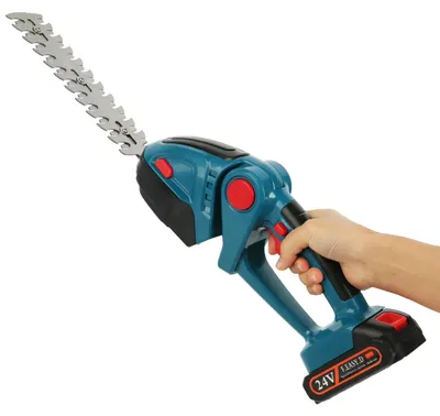 Image de Outil de jardinage 2-en-1 - Taille-haie et sécateur sans fil - 24 V - Rechargeable - Avec 2 batteries - Bleu