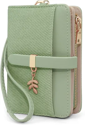 Imagen del producto de Cartera de cuero sintético para mujer, pequeña, con protección RFID. Amplia capacidad, formato compacto. Monedero con 10 compartimentos para tarjetas y un compartimento con cremallera para monedas