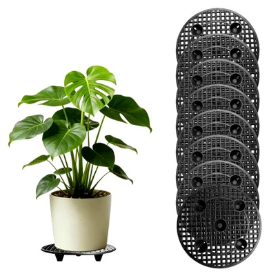 Produktbild von 8 Stück 30 cm Pflanzenständer für Blumentöpfe: Untersetzer und Gitterpads für Innen- und Außenbereiche, Schwarz
