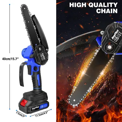 Zdjęcie produktu dla Miniaturowa pilarka łańcuchowa akumulatorowa - 15 cm - 21 V - 1500 mAh - silnik szczotkowy - przenośna - do przycinania roślin w ogrodzie i przygotowywania drewna opałowego