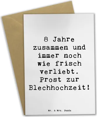 Produktbild von Mr. & Mrs. Panda Klappkarte Spruch 8. Hochzeitstag Blechhochzeit - Weiß - Geschenk, vatertagskarte, weihnachtskarten, osterkarten, Geschenke, Glückwunschkarte, Liebe