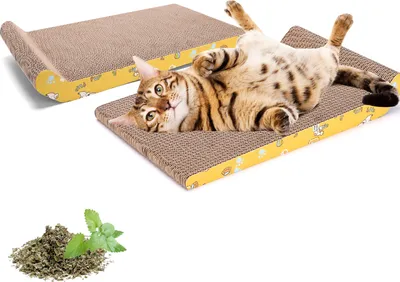 Produktbild von Kratzbretter Katze, 2 Stück Haltbar Kratzpappe für Katzen mit Katzenminze, Recycelbare Katzen Kratzbrett Pappe