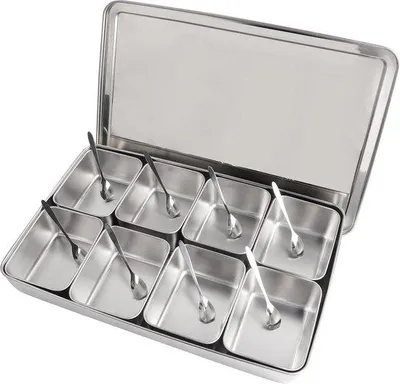 Produktbild von Küchenkräuterbox 8 Fächer Aluminium Legierung mit Löffel und Deckel