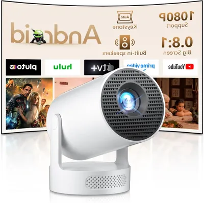 Zdjęcie produktu dla Przenośny mini projektor - Inteligentny projektor - Domowe kino - System Android 11.0 - Obrotowy o 180° - Biały