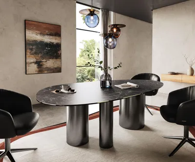 Produktbild von DELIFE Esstisch Edge Oval 220x120 Keramik Laminam® Nero Greco Anthrazit Troa Edelstahl Graphit