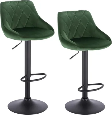 Produktbild von Set mit 2 Barhockern aus Samt, verstellbar und drehbar | Dunkelgrün | 35x38x86-106 cm
