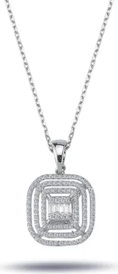 Produktbild von Diamant Halskette mit 0,32 Carat mit Carreé-Anhänger Diamanten in Baguette-Schliff