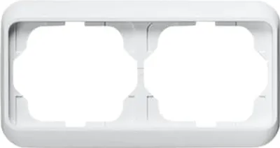 A white frame for two electrical outlets.