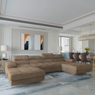 Produktbild von Masseno Ecksofa LYKKE mit Schlaffunktion U-Form, Sofa mit Bettkasten, Wohnzimmersofa, Couch, Soffa, Bettsofa, Couchgarnitur- Beige, MONOLITH 09