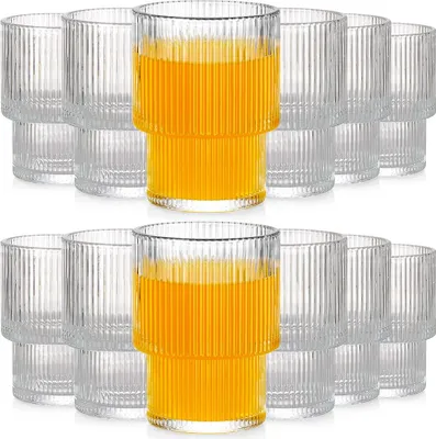 Obrázek produktu pro Vilde | Sada sklenic na pití - 12 kusů - Rýhované sklo - 190 ml - Sklenice na vodu - Sklenice na džusy