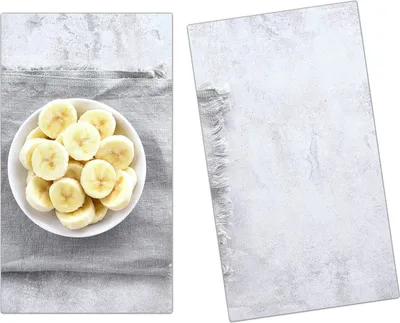 Produktbild von Spritzschutz Herdabdeckplatte Schneidebrett aus Glas Bananen in Schüssel 2-Teilig (60x52cm)