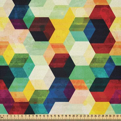 Produktbild von ABAKUHAUS Jahrgang Microfaser Stoff als Meterware , Rauten-Muster-Schmutz-Effekt-sechseckiges Muster-bunte geometrische Mosaik-Grafik, 10 M (230 x 1000 cm), Mehrfarbig