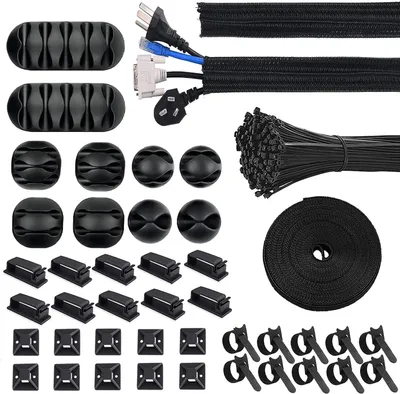 Productafbeelding van Cable management kabel organizer cable organizer 142 stuks - 100 kabelbinders bevestigen - 10 zelfklevende klittenband - 10 siliconen kabelhouders