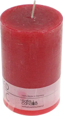 Produktbild von Stumpenkerze aus Paraffin, Rubin, Rustic, WENZEL, 110/70 mm, Brenndauer ca. 51h, selbstverlöschend