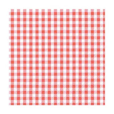 Produktbild von 20 Servietten, 3-lagig 1/4-Falz 25 cm x 25 cm rot "Vichy Karo"