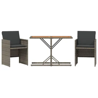 Produktbild von 3-tlg. Bistro-Set mit Kissen Grau Poly Rattan