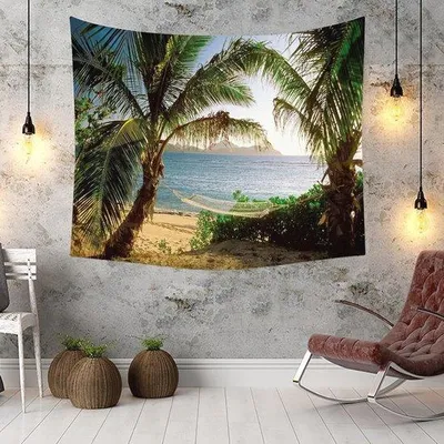 Produktbild von Famanu Wandteppich Kokospalmen - Natürliches Landschaftsdesign 150 x 130 cm