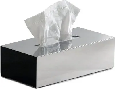 Produktbild von Kosmetiktuchbox, Tissuebox aus Edelstahl glänzend mit schwarzen Seitenteilen