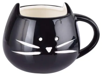 Keramikbecher mit Katze, 300 ml, schwarz, spülmaschinenfest