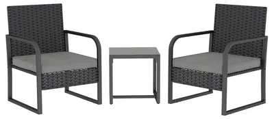 Immagine prodotto di Salotto da Giardino con 2 Poltrone da Esterno e Tavolino con Piano in Vetro in Rattan Nero