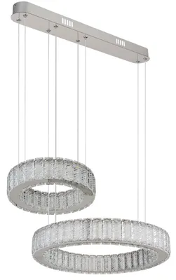 Produktbild von Globo Lighting Hängeleuchte Metall verchromt, K5 Kristalle klar, Chromring, Kabel PVC Transparent, dimmbar, mehrere Stufen über Wandschalter, Farben fixierbar, Memoryfunktion, Nachtlicht, Höhe kürzbar, Fernbedienung, Batterie inkludiert 2x AAA, LxBxH: 630x500x1200mm, Ring-DM: je 1 x 50 cm und 30 cm, inkl. LED 80W 230V, 850-9280lm Source, 563-4405lm Output, CCT 2700-6000K