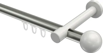 Produktbild von Interdeco Innenlaufstange / Gardinenstange mit Innenlauf Edelstahl-Optik / Weiß, Typ Prestige Luino (Kugel), 20 mm Ø 1-läufig, 200 cm