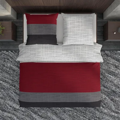 Produktbild von Bettwäsche 135x200 Baumwolle Ganzjahres Bettwäsche-Sets rot grau gestreift Premium