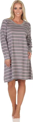 Produktbild von Normann Damen Fleece langarm Nachthemd Sleepshirt in edler Optik ; grau , 36