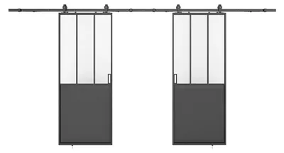 Zdjęcie produktu dla Podwójne drzwi przesuwne studio z systemem prowadnic - Czarne i matowe szkło bezpieczne - 2 x 205 cm x 83 cm - ARTISTO II