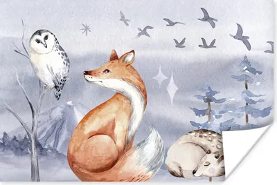Produktbild von MuchoWow® Poster Winter - Eule - Hirsch - Fuchs 30x20 cm - Plakate - Print