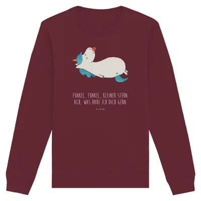 Produktbild von Mr. & Mrs. Panda Organic Pullover Einhorn Schnuller Größe XXL - Burgundy - Geschenk, Baumwoll, Geburtstag, Rundhals Sweatshirt, Einhörner, Baby, Pulli, Mutter, Unicorn