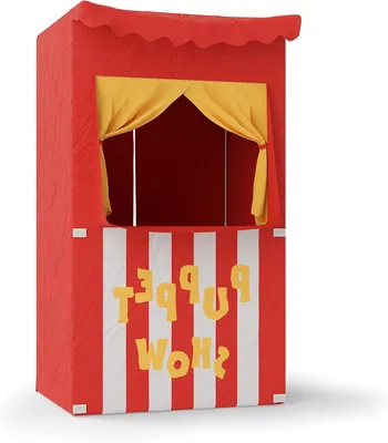 Productafbeelding van Kindertent Poppentheater - Speeltent Winkel - Fantasie Spel - Omkeerbaar 2-in-1 - 120 x 70 cm - Rood