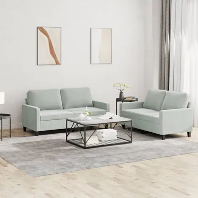 Produktbild von 2-tlg. Sofagarnitur mit Kissen Hellgrau Samt , Schlafsofas 2024 Neu