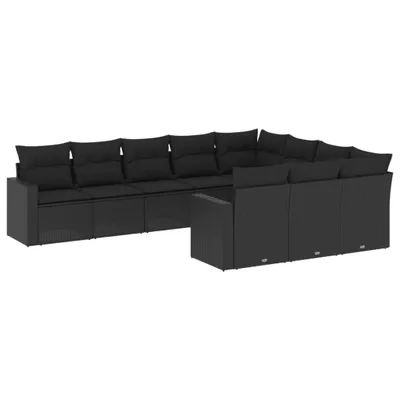 Produktbild von 10-tlg. Garten-Sofagarnitur mit Kissen Schwarz Poly Rattan
