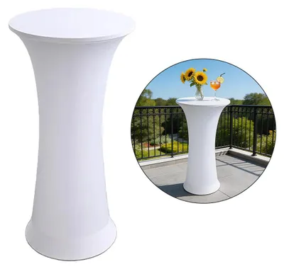 Produktbild von Stretch Stehtisch Husse für Bistrotisch – Passend für abgerundete Tische, Maschinenwaschbar 40°C, Weiß 80x110 cm