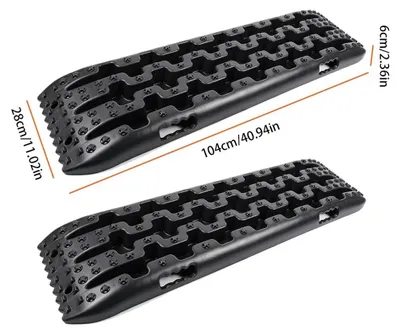 Obrázek produktu pro Traktionsní desky – pomůcky pro jízdu v terénu – 1 pár – 104 x 28 cm – polypropylenový plast – vhodné pro bláto, písek a sníh – barva: černá