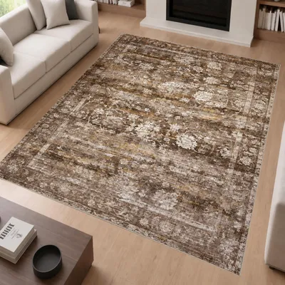 Zdjęcie produktu dla Brązowy dywan nowoczesny z kwiatowym wzorem w stylu vintage, wymiary: 200 x 280 cm