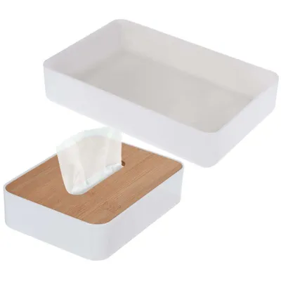 Immagine prodotto di H&S Decoration set di 2 organizer per cosmetici in plastica di bambù bianco 5,5 cm x 26 cm x 17 cm