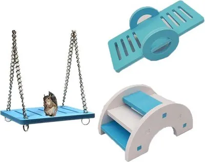 Immagine prodotto di Giocattoli per piccoli animali, set da 3 pezzi, arrampicata, ponte arcobaleno, altalena