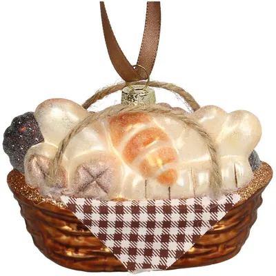 Imagen del producto de Colección navideña HD, adorno para el árbol, cesta para pan, vidrio, color marrón, 10,1 cm