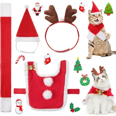 Immagine prodotto di Syhood, confezione da 4: costume natalizio per animali domestici, cappello e sciarpa natalizi per gatti