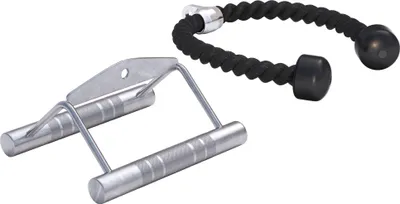 Produktbild von GORILLA SPORTS® Rudergriff Trizepsseil Set - bis 200 kg Belastbar, gerändelt, aus Chrom - Parallelgriff, Kabelzuggriff, Seilzug Griff, Latzuggriff