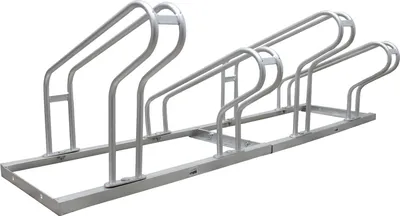Produktbild von Fahrradständer für 4 Fahrräder höhenversetzt 140x45 cm Stahl feuerverzinkt 2x2 Bodenparker in grau