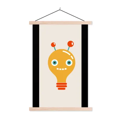 Produktbild von MuchoWow® Textilposter Roboter - Glühbirne - Gesicht - Antenne - Kinder 60x120 cm mit holzfarbenen Rahmen - Holz
